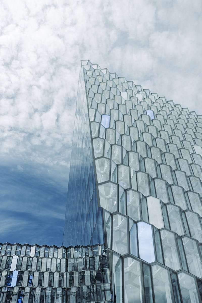 Modern architectural marvel of Harpa Concert Hall in Reykjavík, featuring honeycomb glass design.