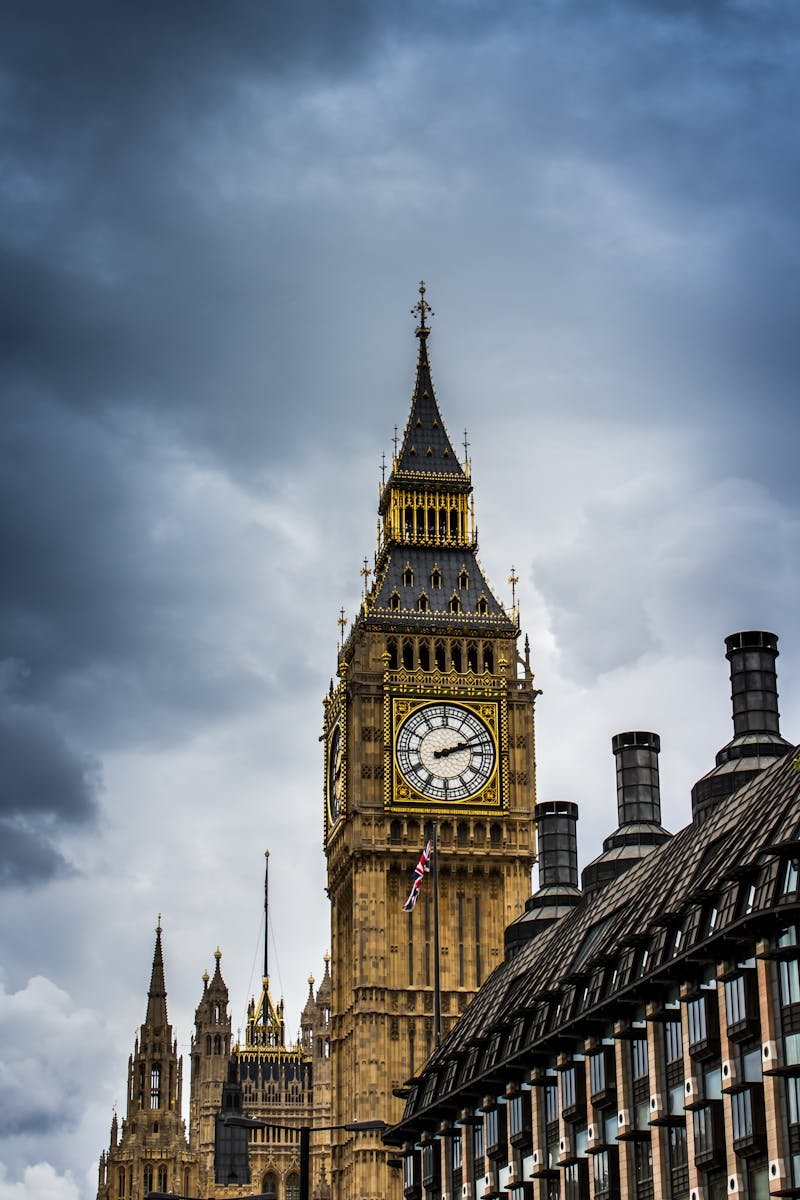 Stunning view of Big Ben in London with dramatic clouds overhead, showcasing iconic architecture.